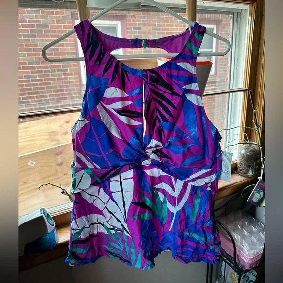 24th And Ocean Marseille Floral Cut Out High Neck Tankini Swim Top